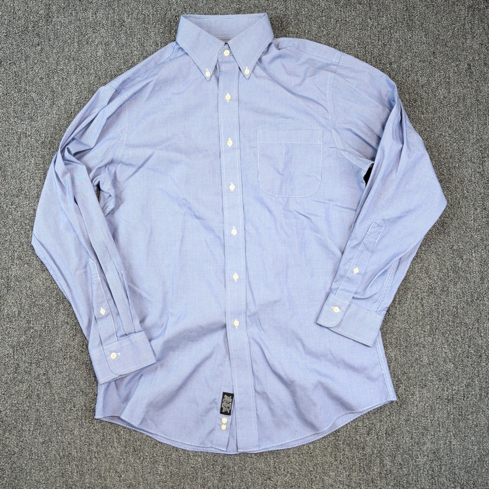 Jos A Bank Traveler‎ Tailored Fit Shirt 15.5 33 Blue Micro Check Cotton Business